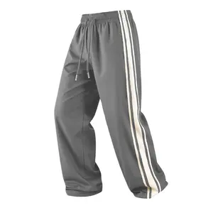 Men’s Baggy Loose Fit Medium Baggy Stretchy Soft Sporty Side Stripe Wide Leg Joggers - Elastic Waist Drawstring Pants for Sports Training, Weekend Road Trips, Baggy Elastic Waist Men's Sports Joggers, Loose Fit Elastic Waistband Men's Sports Joggers
