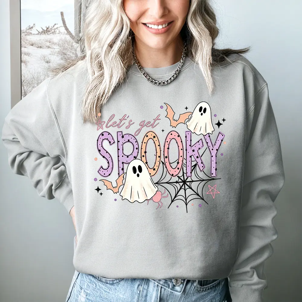 Women's Sweatshirt with a Cute Halloween Ghost Print, Casual Fleece Pullover, Soft Unisex Crewneck Top with Long Sleeves for All Seasons, Sweatshirts, Round Neck, Tops