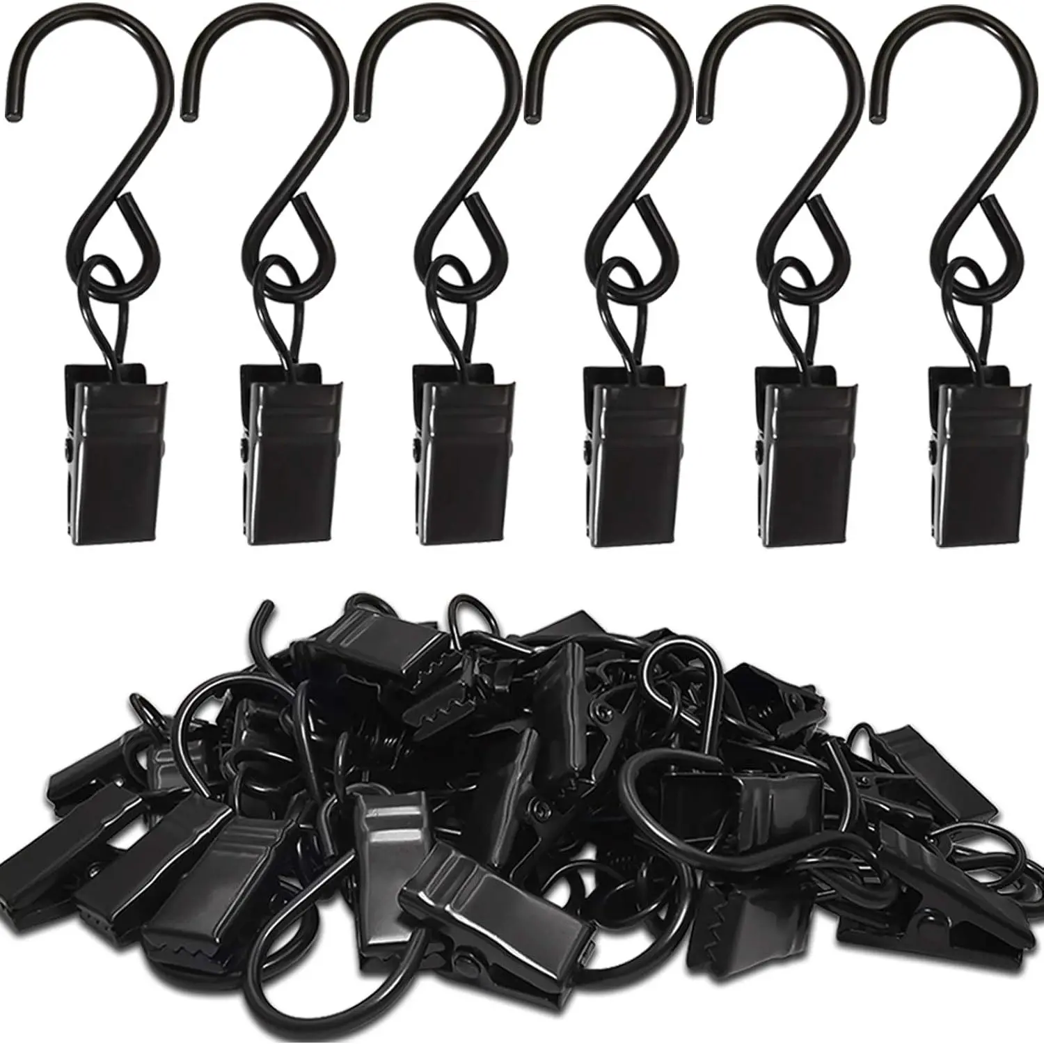 Stainless Steel S Hooks Curtain Clips, 50 Pack Hanging Party Lights Clips Hangers Gutter Photo, Art Craft Display, 2.4 Inch Long, Blackfidget toys