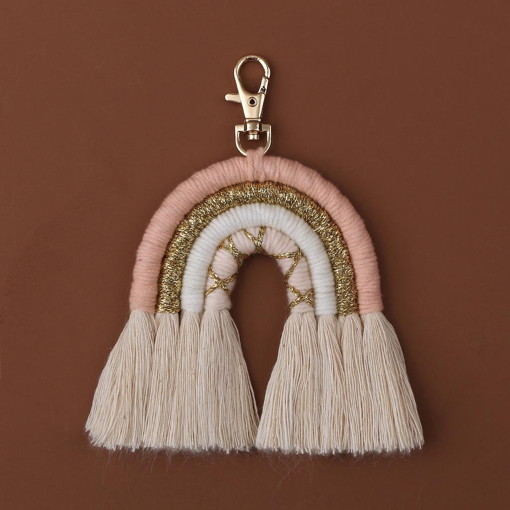 Chic Tassel Macrame Keyrings Weaving Rainbow Keychain for Daily Going out Trips