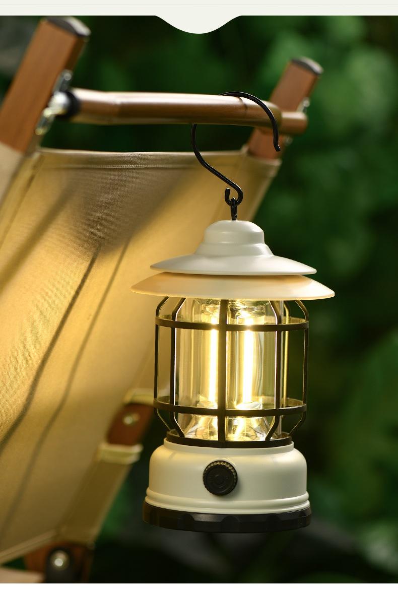 Outdoor Camping Lantern USB Rechargeable LED Light Long Lasting Battery Retro Tent Lamp for Night Market Party Atmosphere Lighting Portable Hiking Lanterns