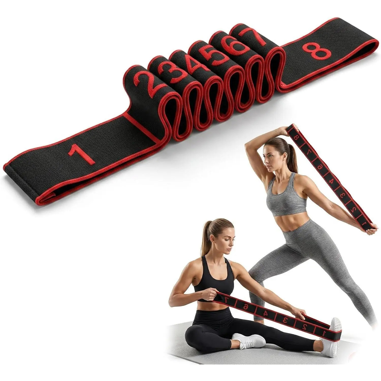 Multi-loop Yoga Stretch Strap with Numbers, Non-slip Fabric Resistance Band for Flexibility, Mobility & Home Workout, Pilates Dance Gymnastics Stretch Belt, Leg Hip Shoulder Opening Fitness Training Strap for Daily Body Stretching, Elastic Training Band,