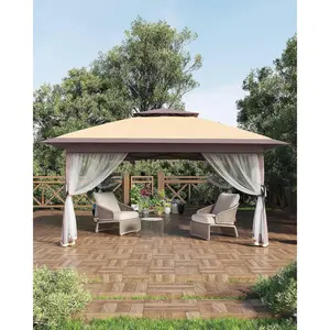 12x12 FT Instant Canopy Tent, Outdoor Gazebo with Mosquito Netting, One-Push Setup Patio Shade, Height Adjustable & Includes Sandbags