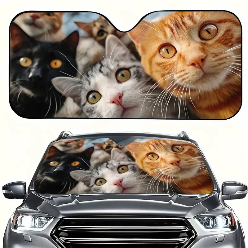 Car Sun Shade,Crowded Cats Pattern Windshield Sun Shade Foldable Design Sun Reflector Visor Protector Heat Blocking for Cars, Trucks & SUVs