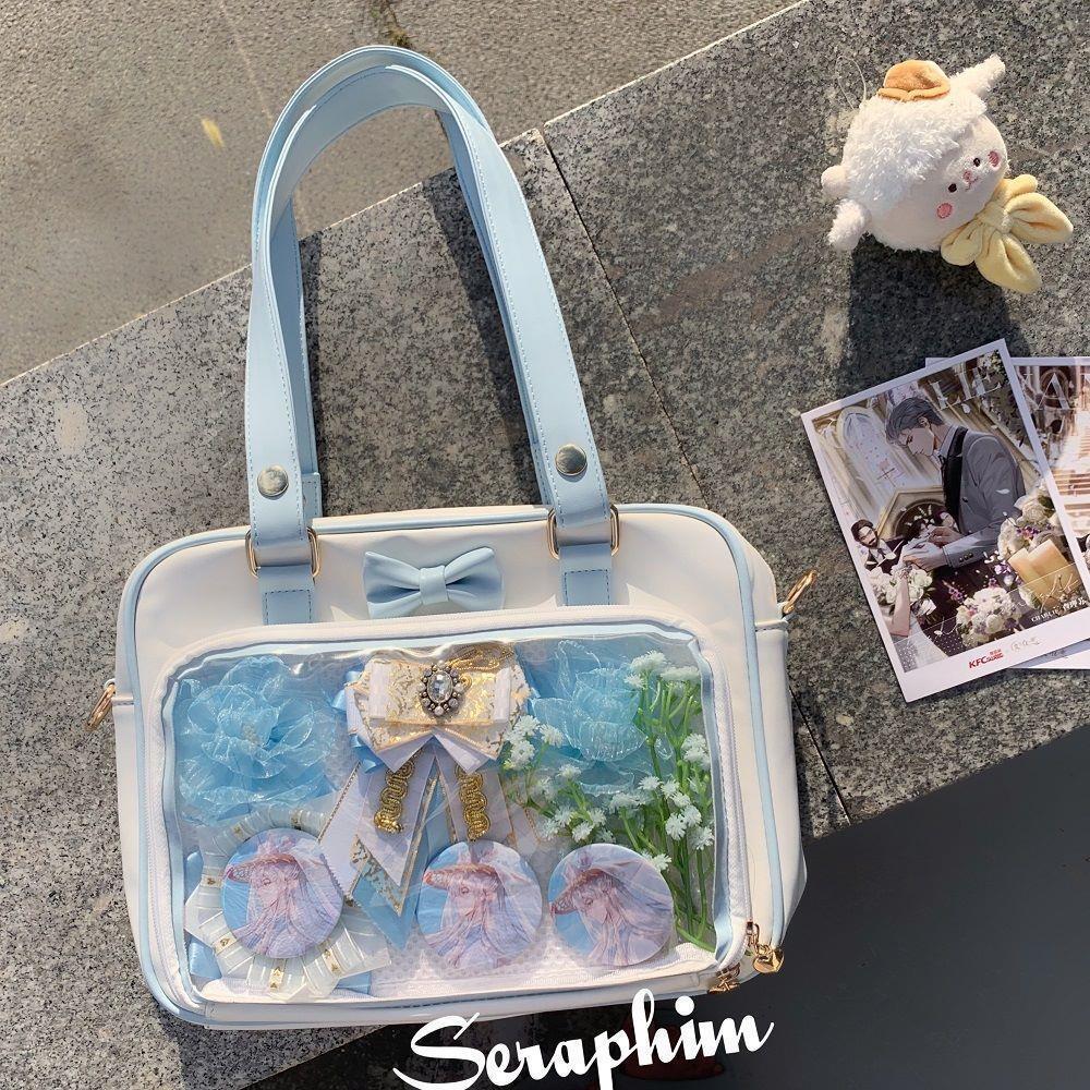 Y2K Cute Bow Ita Bag Girl Transparent Messenger Bag Women Fashion Shoulder Crossbody Bag Ladys DIY Badge Tote Bag Lolita Handbag