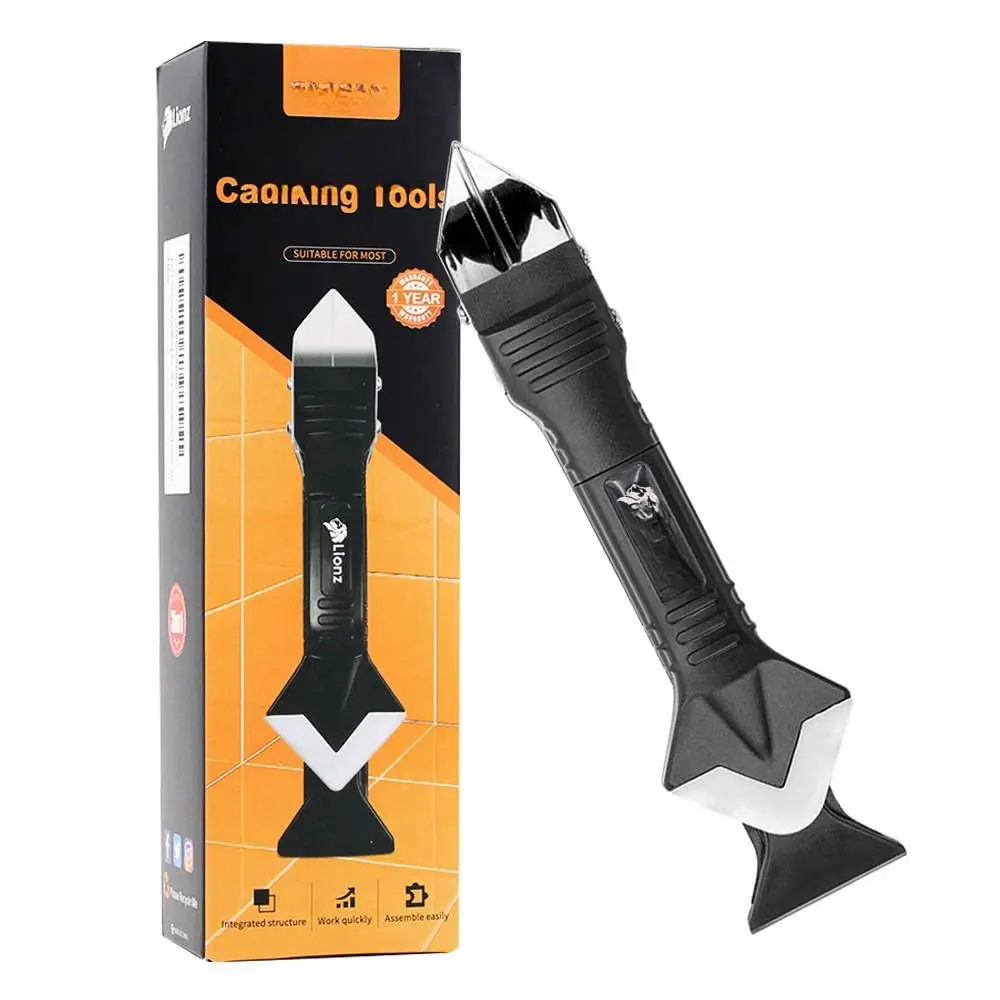 3 in 1  Caulking Tool Stainless Steel , Sealant Finishing Tool Caulk Remover Sealant and Grout Scraper, Suitable for Kitchen, Bathroom Windows, Sink Connections, Floors, DIY.