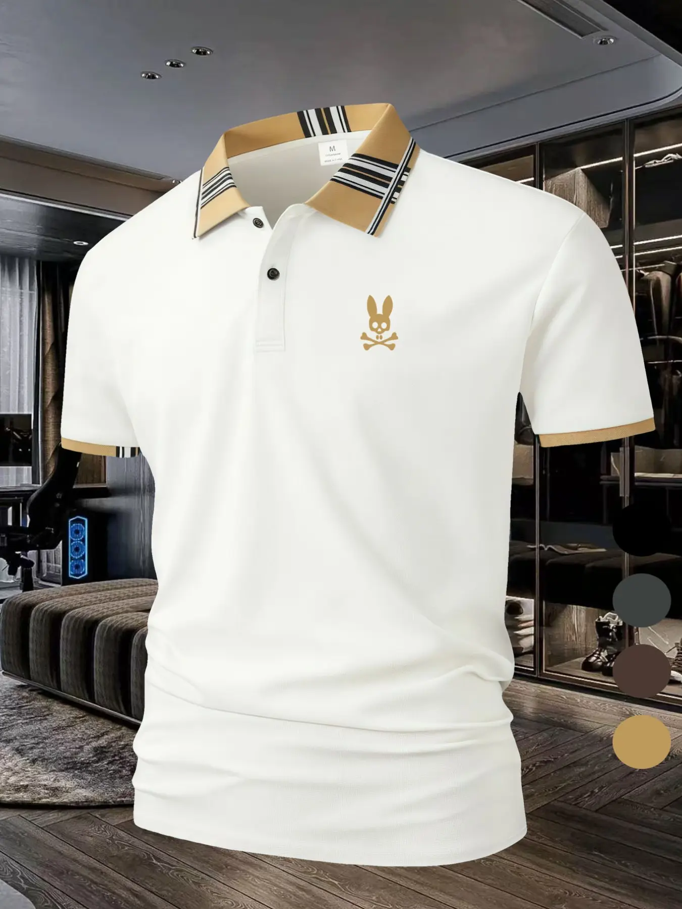Skeleton Rabbit [Golf Style] Men's Professional Polyester Polo Shirt Sports and Leisure Stylish Comfortable Classic Short Sleeve Men's Wear resistant and Durable Multi color In