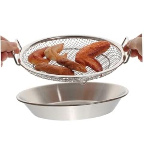 Stainless Steel Heavy-Duty Frying & Oil-Draining Rack with Tray - Foldable Round Metal Mesh Basket, Kitchen Gadgets, Oil-Draining Plate, Frying-Resistant, Vegetable-Washing Compatible, Dishwasher-Safe (Fits Multiple Models)