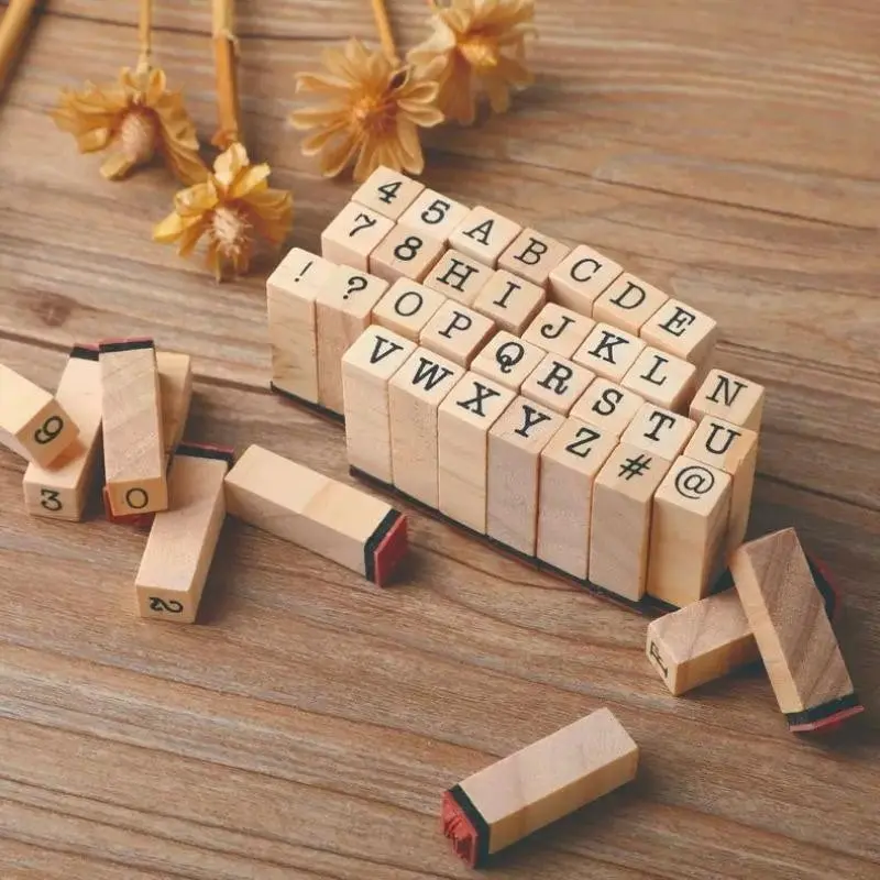 Wooden Alphabet & Number Stamp Set, DIY Scrapbooking Stamp, Office Stationery & Supplies for Students, School Supplies