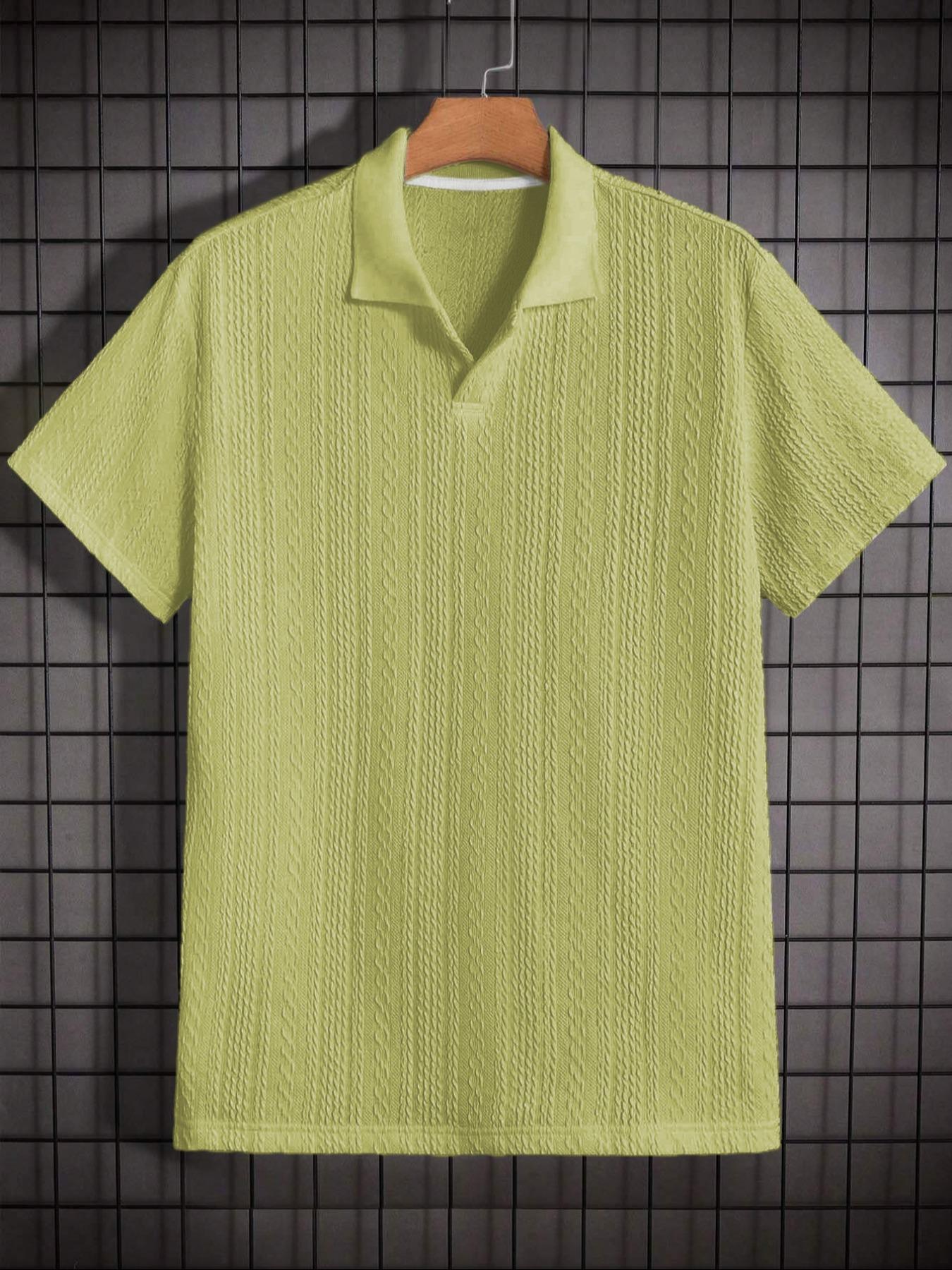 Men's Solid Jacquard Knit Polo Shirt, Regular Fit Casual Short Sleeve Collared Top for Summer, National Day Clothing, Fashion Menswear Men's Clothes for Daily Wear