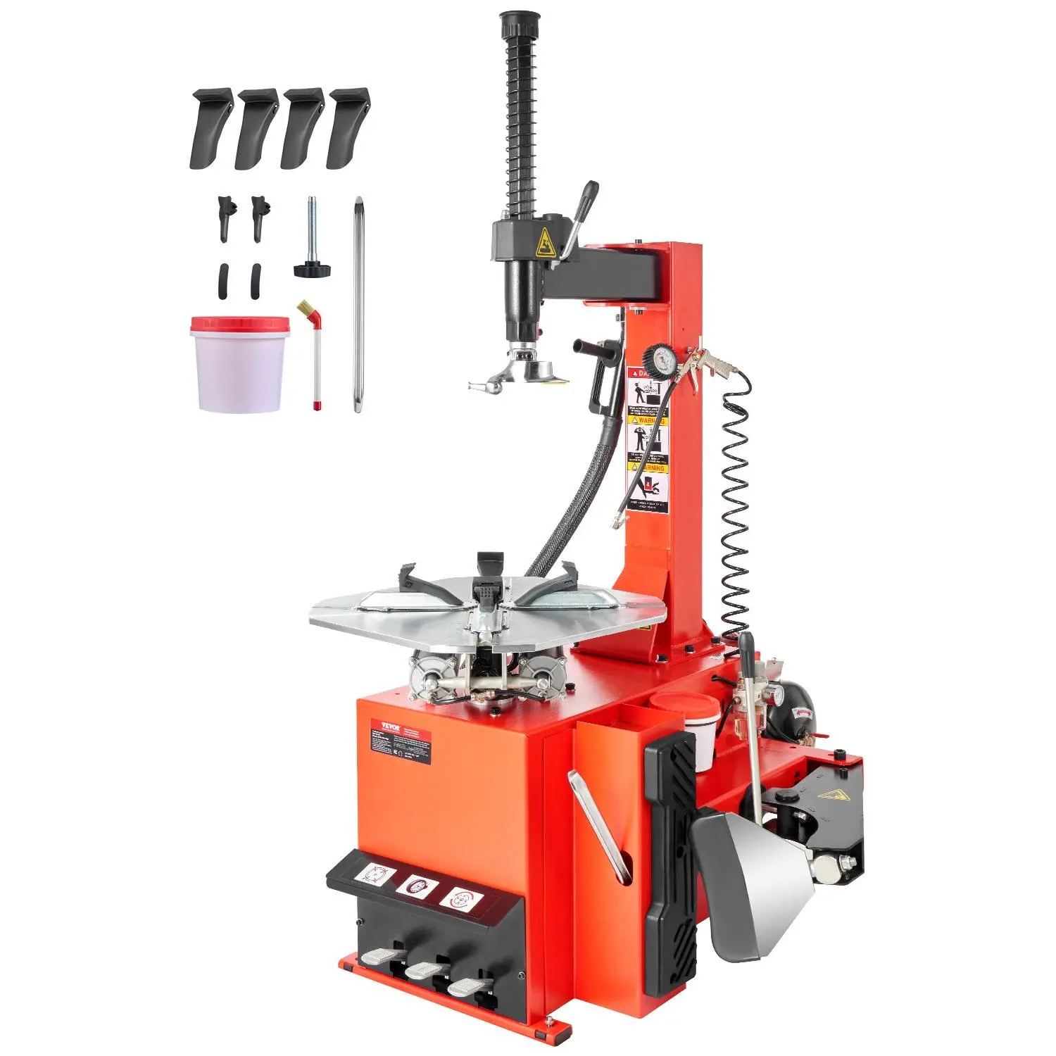 VEVOR Tool Upgrade Tire Changer Machine, 1.5HP Copper Motor, Hands-Free Pedal Operation, Powerful Drive, Pressure Control Air Gauge, Durable Clamping Jaw Sheath, Thick Chuck, Fit for Sedans/SUVs