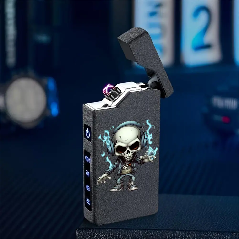 1pc Windproof Electric Arc Lighter with a Skull Cartoon Design, USB Rechargeable, Dual Arc, Flameless Lighter, Metal Casing, No Flame, Long-Lasting, a Gift for Boyfriend, Portable, Suitable for Camping, Halloween Gift, Valentine'S Day Gift