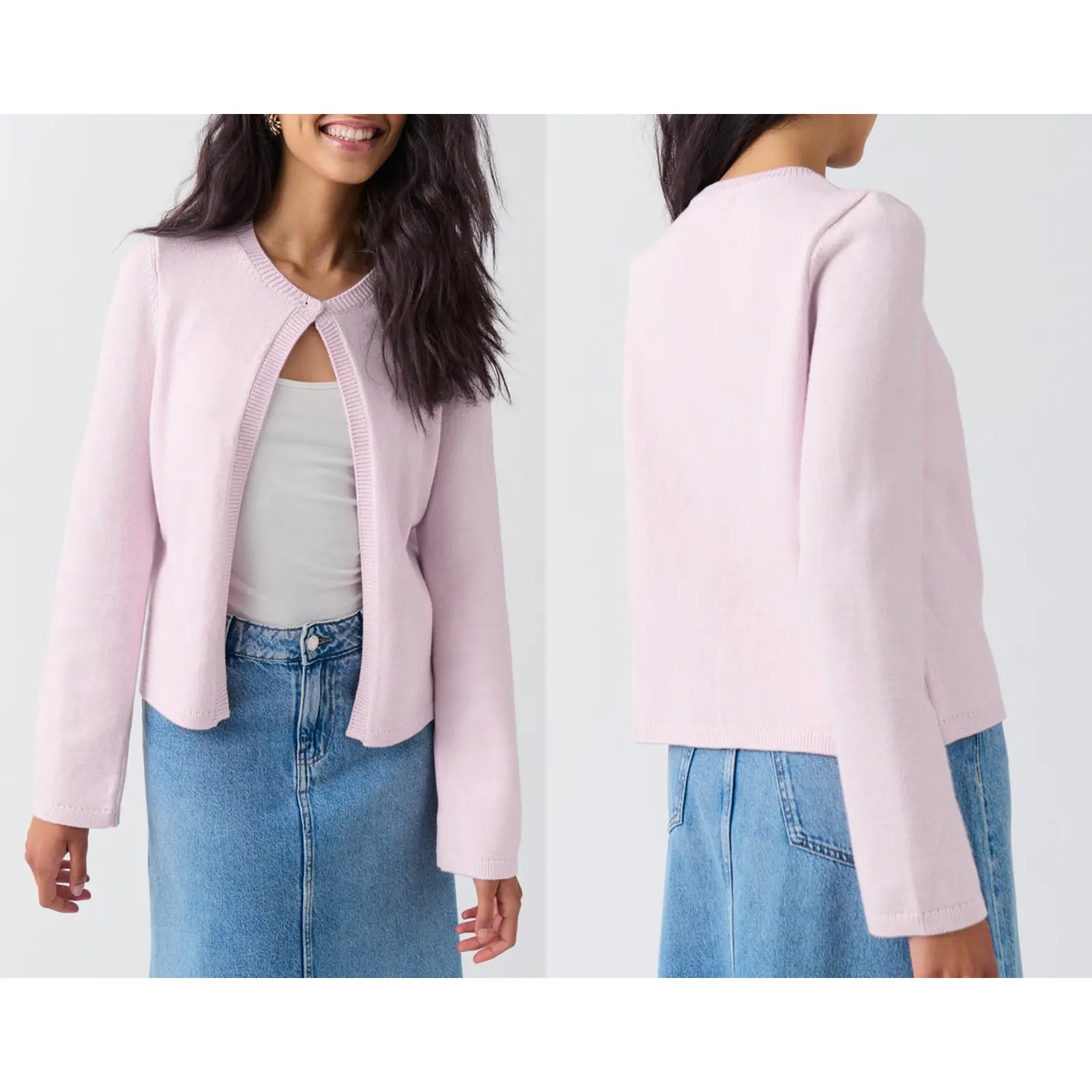 Women's Fall Fitted Longsleeves 1-Button Open Front Knit Cardigan, Casual Multicolor Elastic Blend Full-Sleeve Standard-Size Womenswear Top, One Button