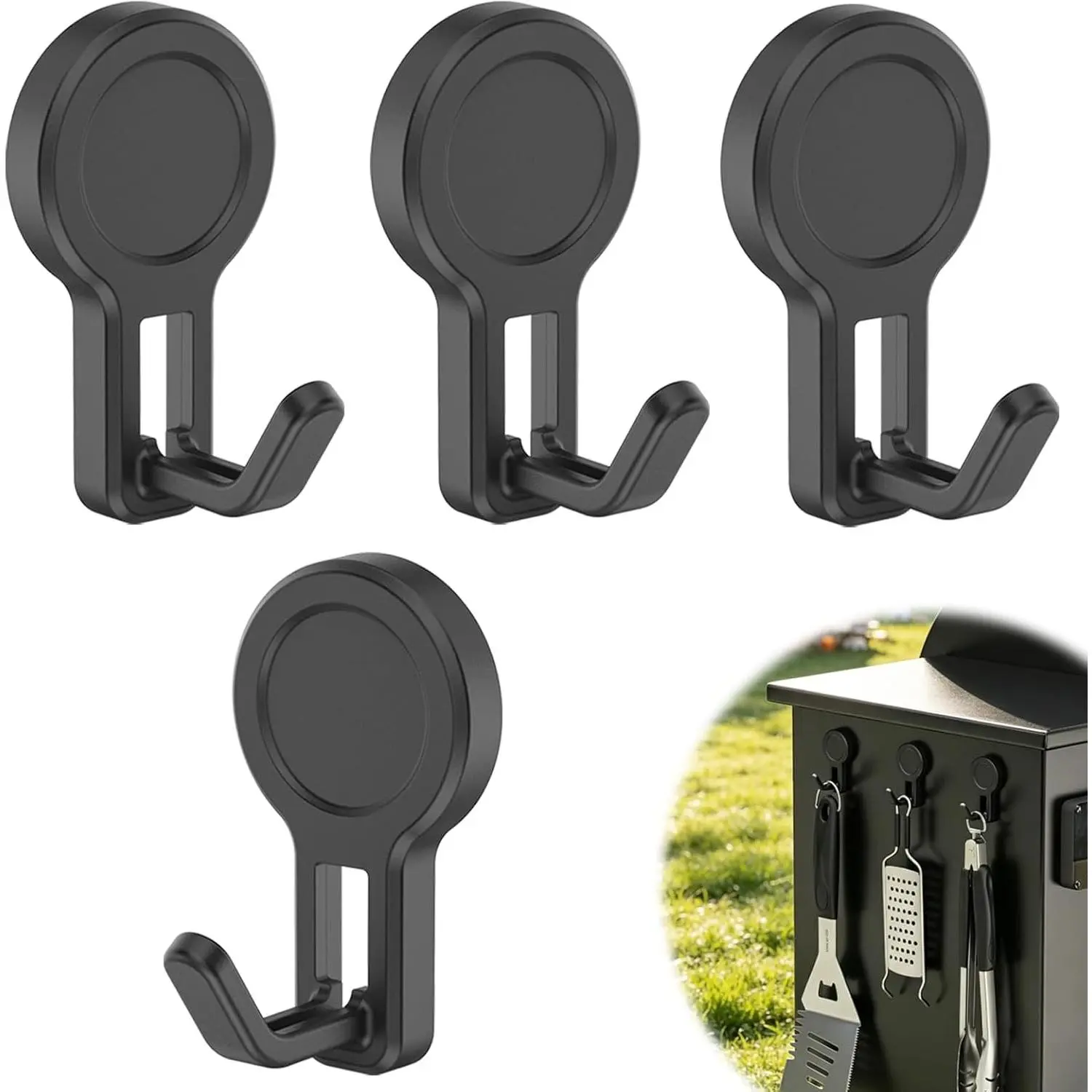 4 Pack Magnetic Grill Hooks, Strong Magnetic Hook for Grill, Rust Proof & Heavy Duty Outdoor Magnetic Hooks, Grills Magnetic Hooks for Barbecue Tool, Outdoor Hanging, Refrigerator, Grill, Kitchen