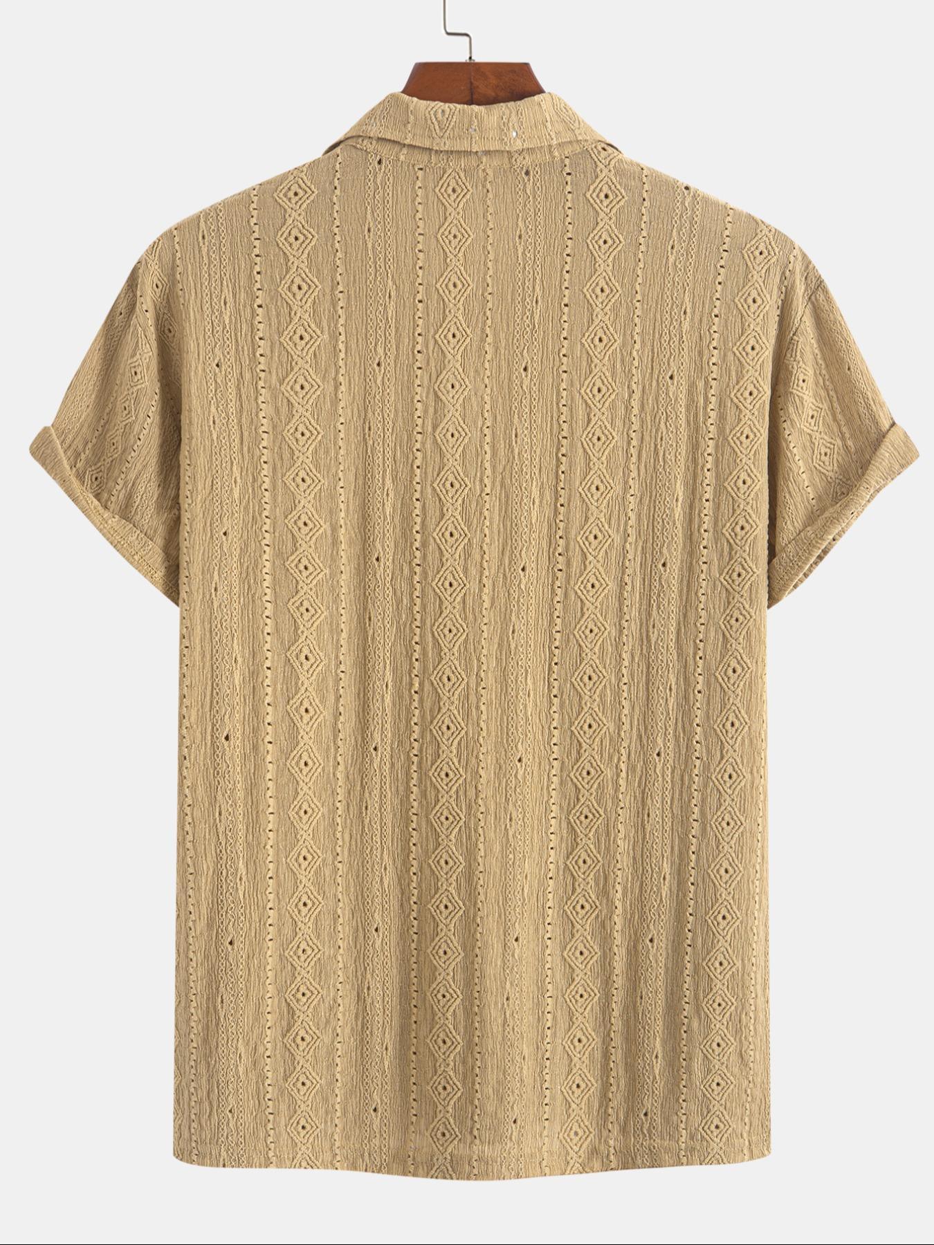 Men's Solid Jacquard Button Polo Shirt, Regular Fit Casual Short Sleeve Polo Top for Summer, Fashion Men's Clothes for Daily Wear