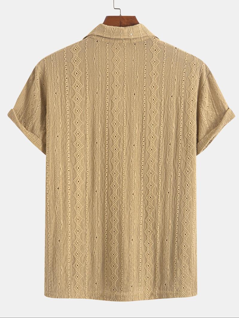 Men's Solid Jacquard Button Polo Shirt, Regular Fit Casual Short Sleeve Polo Top for Summer, Fashion Men's Clothes for Daily Wear