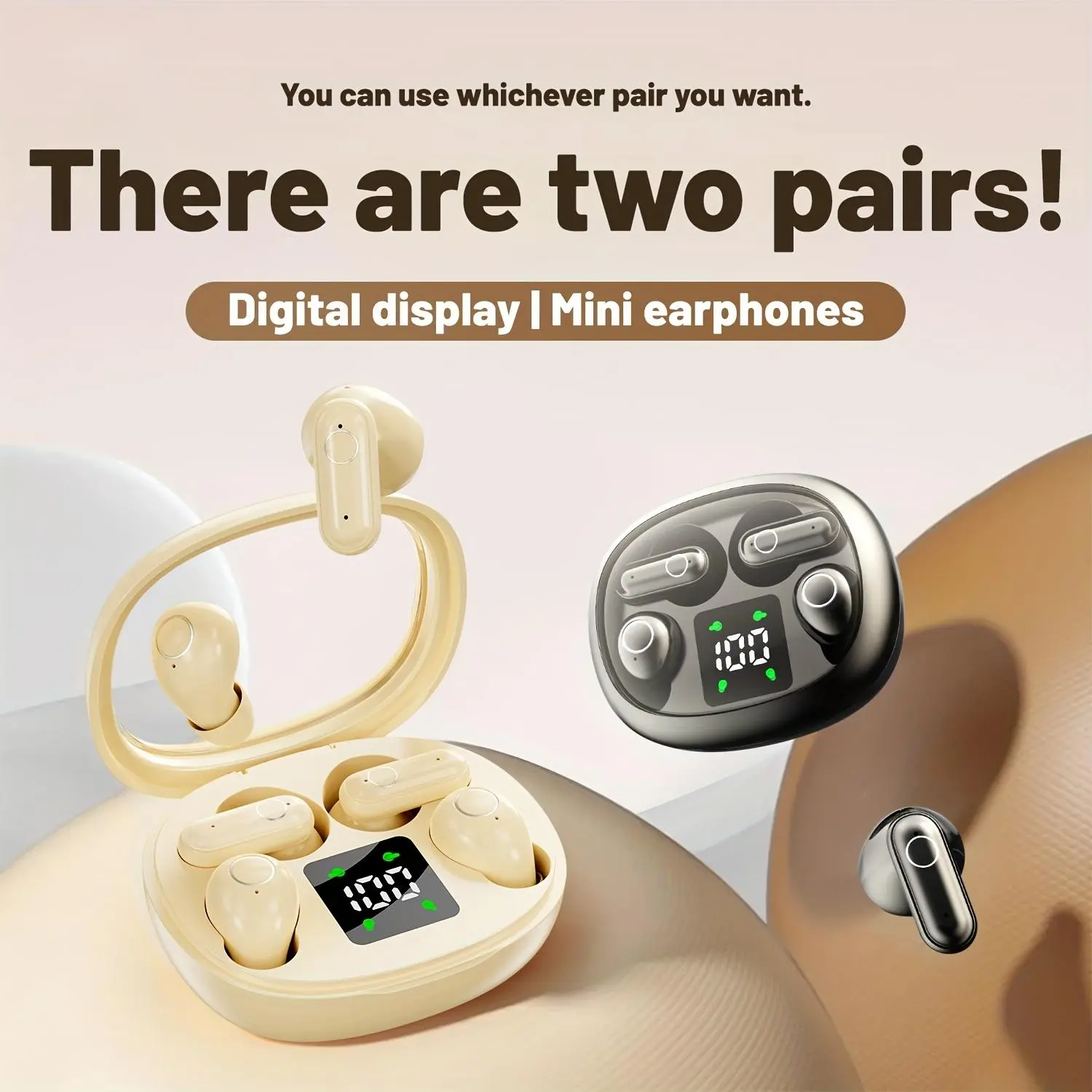 2-Pack Invisible True Wireless Sleep Earbuds (Headset), Bluetooth 5.4 Mini Hidden In-Ear Headphones with LED Power Glance, On-Ear Volume Control, Noise Isolation, Lightweight Comfort, for Mobile Cellphones Use, Comfortable For Sleeping