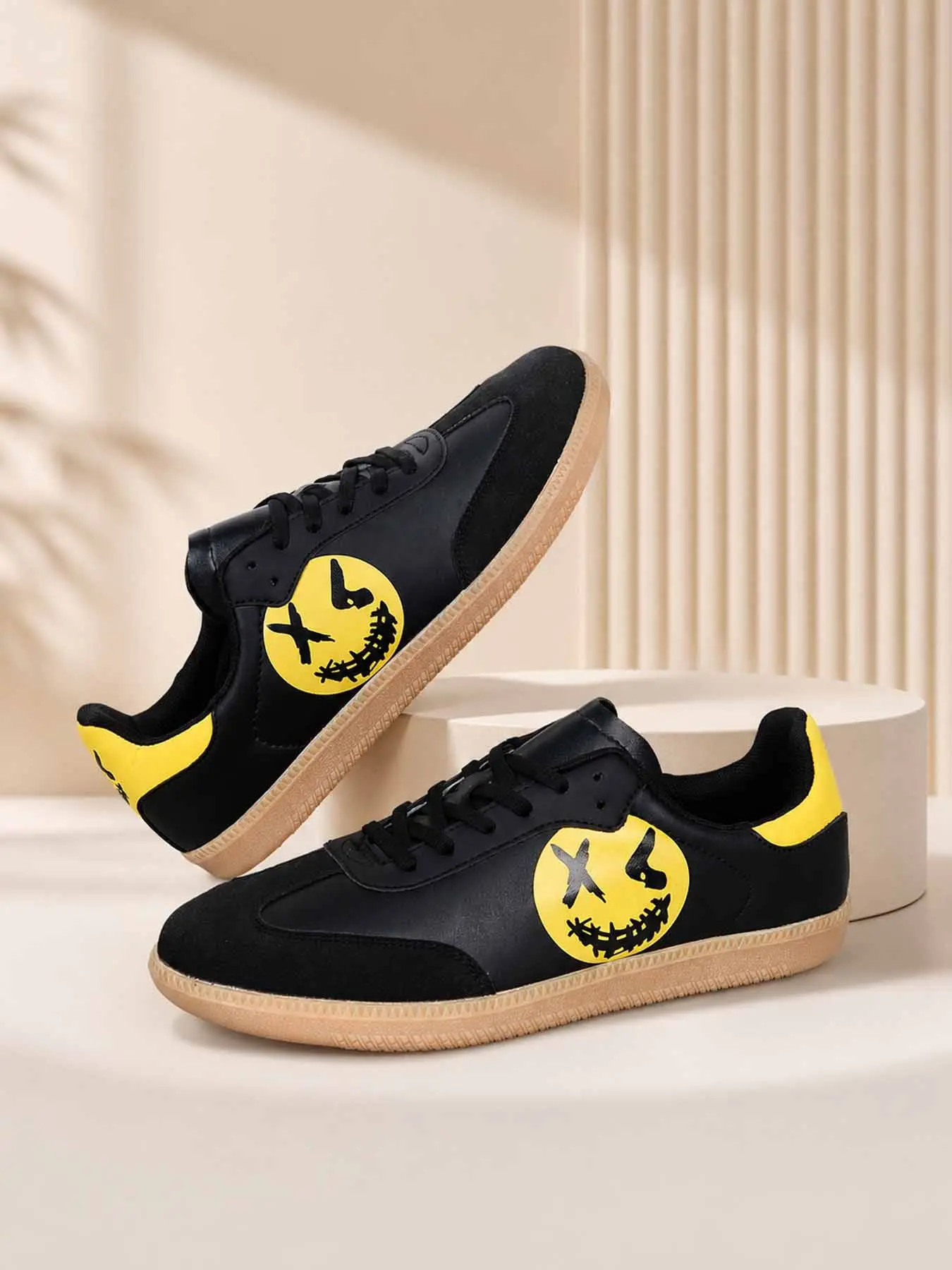 JEKO Unisex Lightweight Lace-Up Low Top Casual Sneakers, Anti-Slip Round Toe Walking Shoes, Trendy Animal Print Retro Style, All-Season Daily Wear