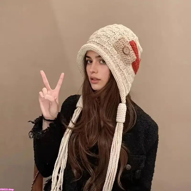 Women's 2-in-1 Knitted Winter Hat-Scarf Set - Cable, Keep Warm, Thermal Insulating, Thick Yarn Styles, Windproof, Peruvian Knit Earflaps, Warm Lined Neck Warmer, Patchwork Tassels, Trendy Female Accessory for Skiing, Outdoor Activities, Cable Knit Hats, K