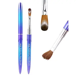 100% Pure Kolinsky Hair Acrylic Nail Art Brushes – Oval Crimped Tip for Acrylic Powder, Gradient Blue Metal Handle, Professional Nail Art Brush for Salon & DIY (#8)