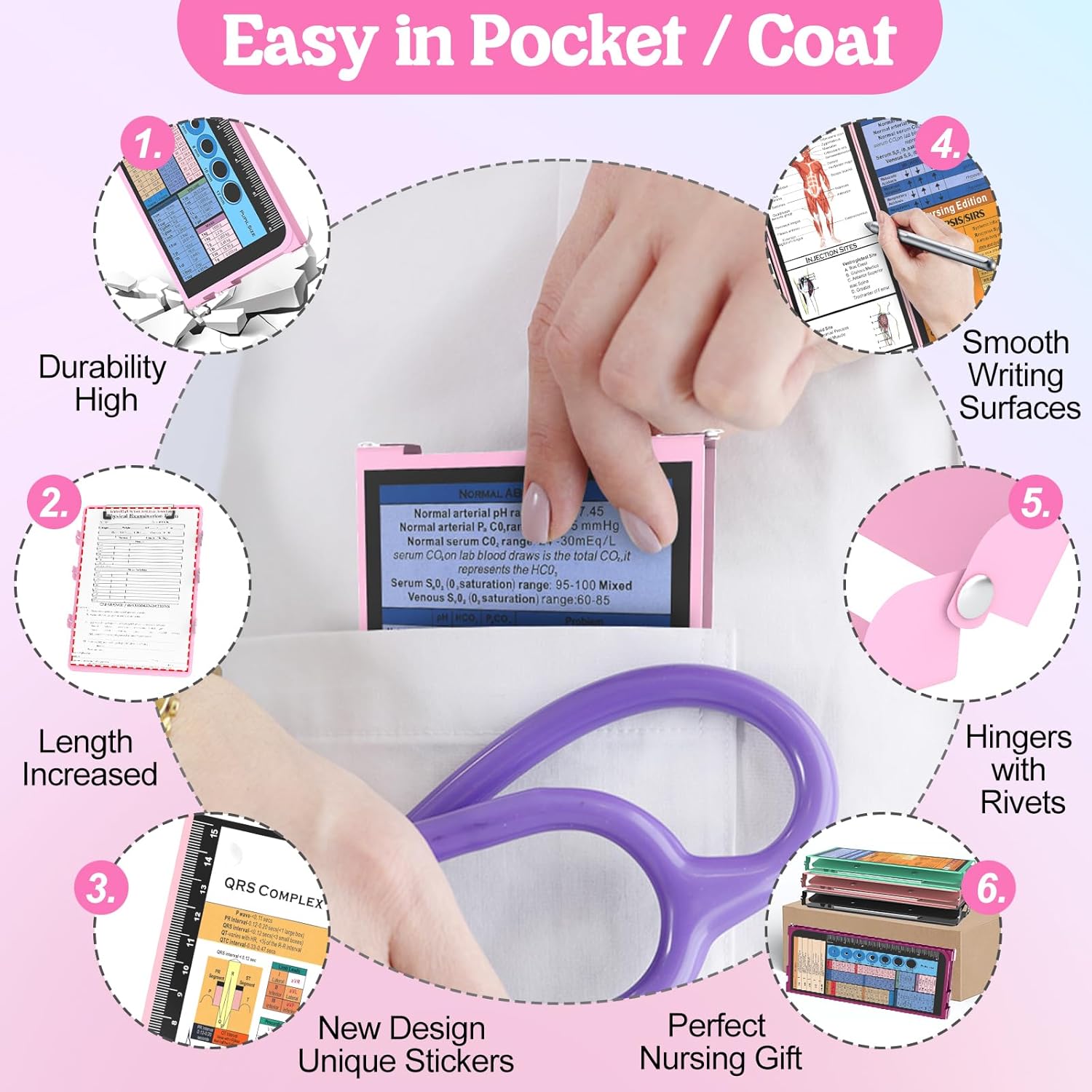 Clipboard Foldable-4 Layers  Nurse Foldable Clipboard   Edition Cheat Sheets,  Pocket Size Pen Clip Pocket Clipboard for  Students School and Doctors-