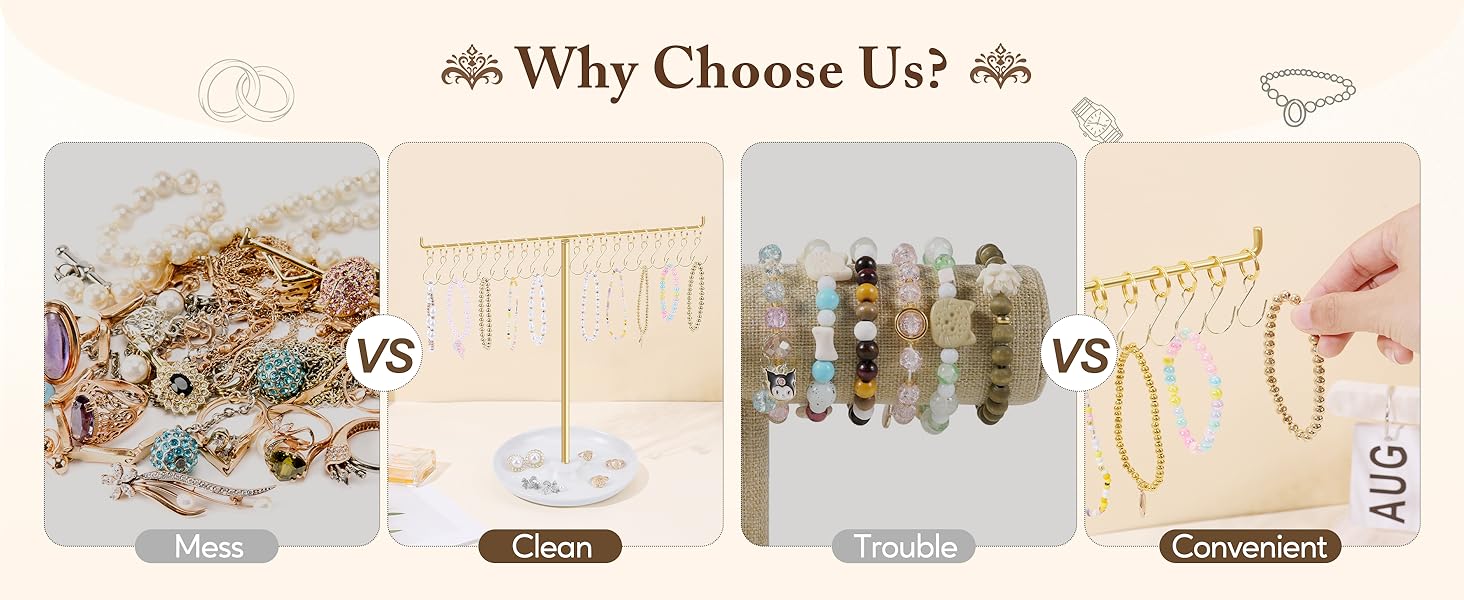 Bracelet Holder Display, Gold Jewelry Holder with 20 Movable Hooks Bracelet Stand Organizer, Jewelry Display Stand for Necklaces Bangles