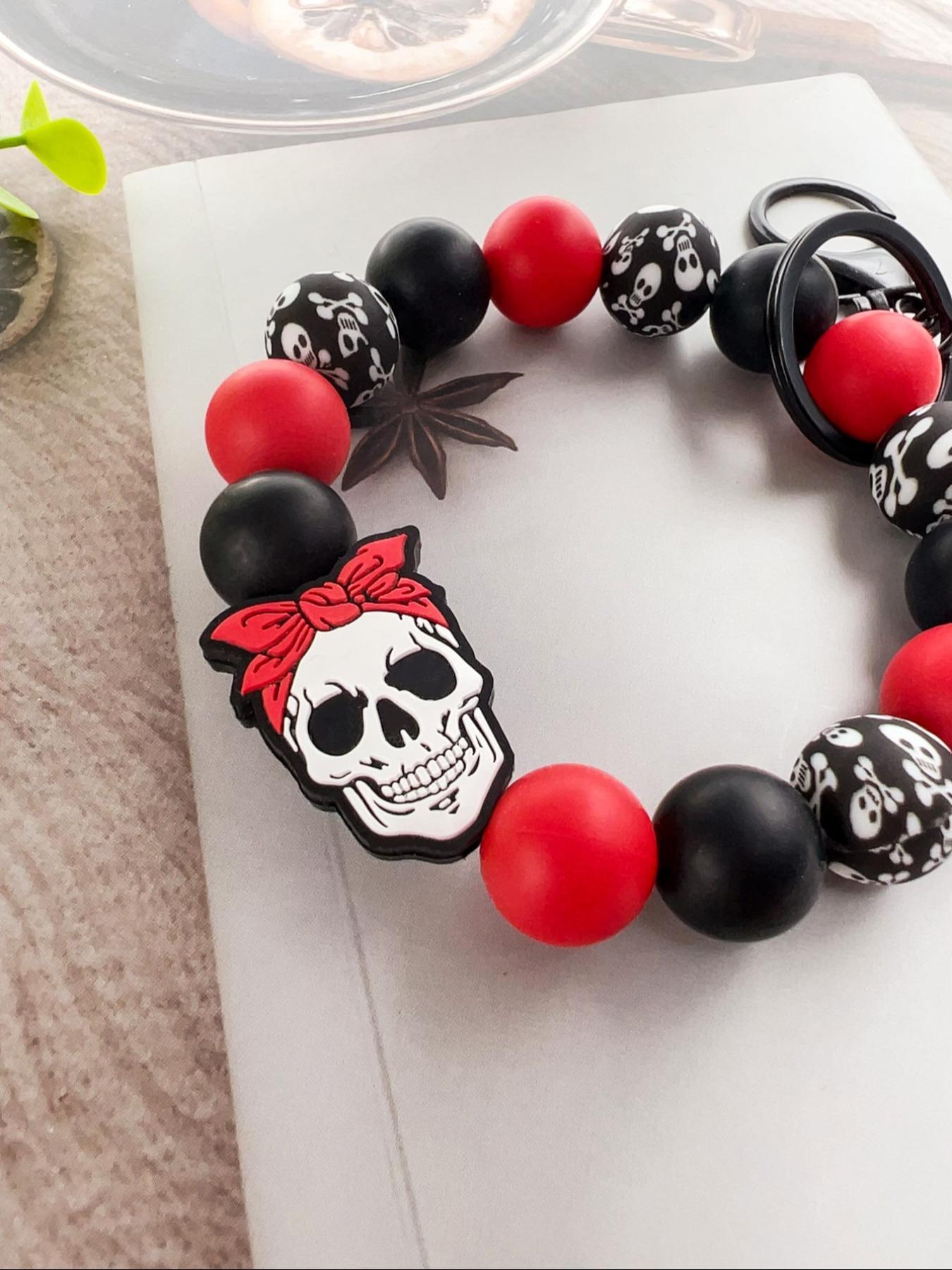 Creative Skull Design Beaded Cute Charms Keychain, Bag Charm, Novelty Silicone Beaded Keychain for Car Keys, Cute Keychain, Fashion Accessories for Women & Men As Gift, Charms, Halloween, Cute Keychain Accessory