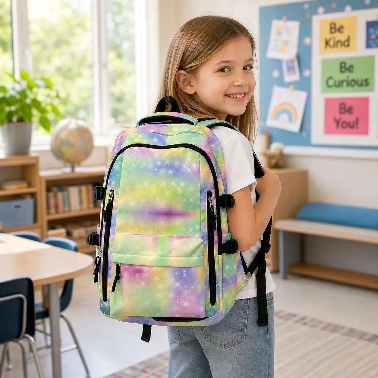 Aesthetic Large-Capacity Kids' Backpack with Galaxy Print, Cute Pastel Starry Sky & Kawaii Doodle Designs, Adjustable Straps, Multi-Pockets for School Days Teens, Lightweight Laptop-Fit Travel Daypack Book Bag, Book Bags, Nylon Outer, Back To School, Camp