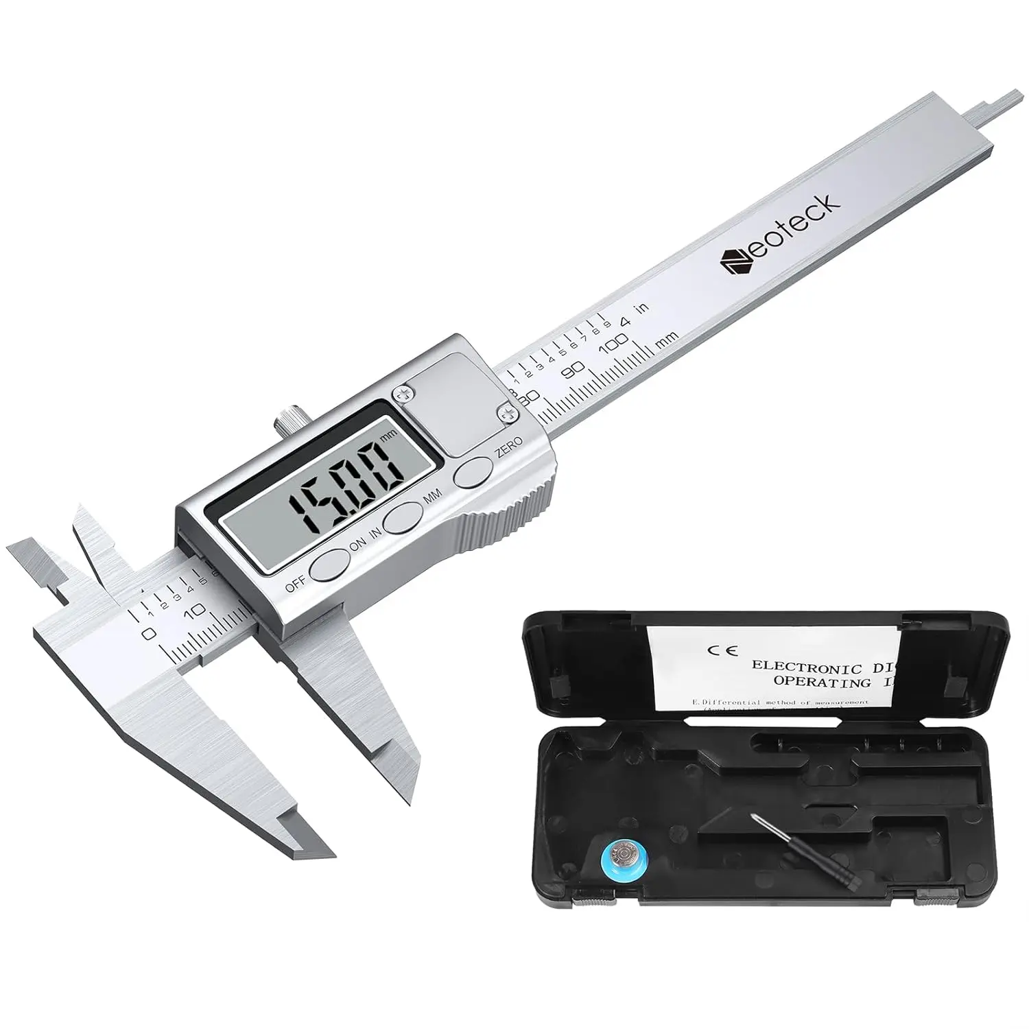 Neoteck 4 in/100mm Fast & Accurate Ultra Precision Digital Caliper, Stainless Steel Electronic Measuring Tool with Inch/MM Conversion, Large LCD Screen, Fast & Accurate Digital Callipers, Ultra Precision Digital Callipers