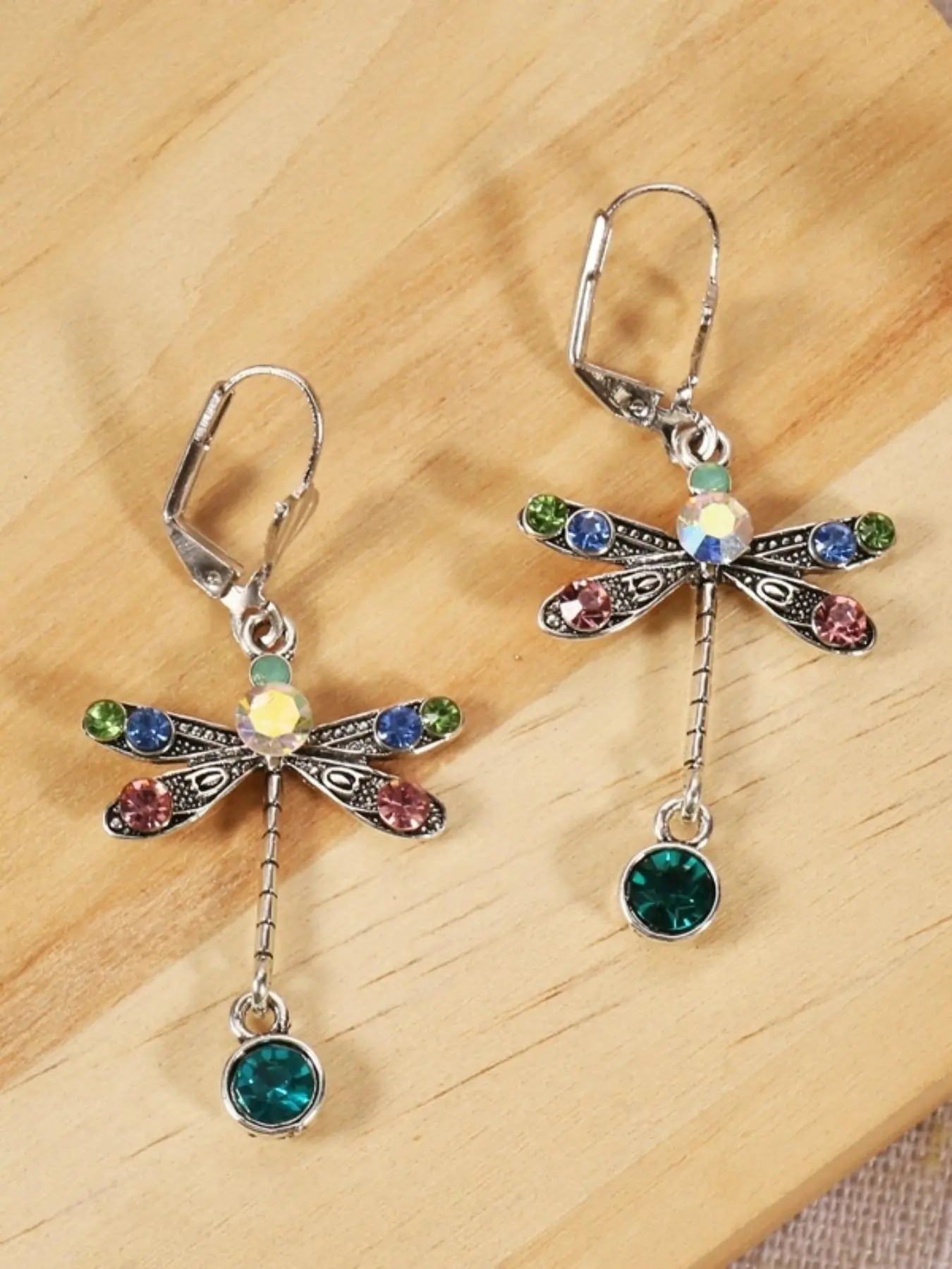 1 Pair Elegant Personalized Dragonfly Dangle Earrings For Women, Casual Artificial Gemstone Decor Ear Jewelry For Party, Daily Clothing Decor, Shining Earrings