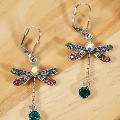 1 Pair Elegant Personalized Dragonfly Dangle Earrings For Women, Casual Artificial Gemstone Decor Ear Jewelry For Party, Daily Clothing Decor, Shining Earrings