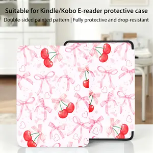 for Kindle/kobo/Tolino Case Cherry Bow Heart Pattern Print for New Kindle 11Th 2019, for Kindle 11th Generation Case for Kindle 11Th (2022/2024), 6-Inch, 7-Inch Kindle Paperwhite 12Th Generation 2024 Vision Color (2024) /Vision 6 (2021）/Shine Color (2024)