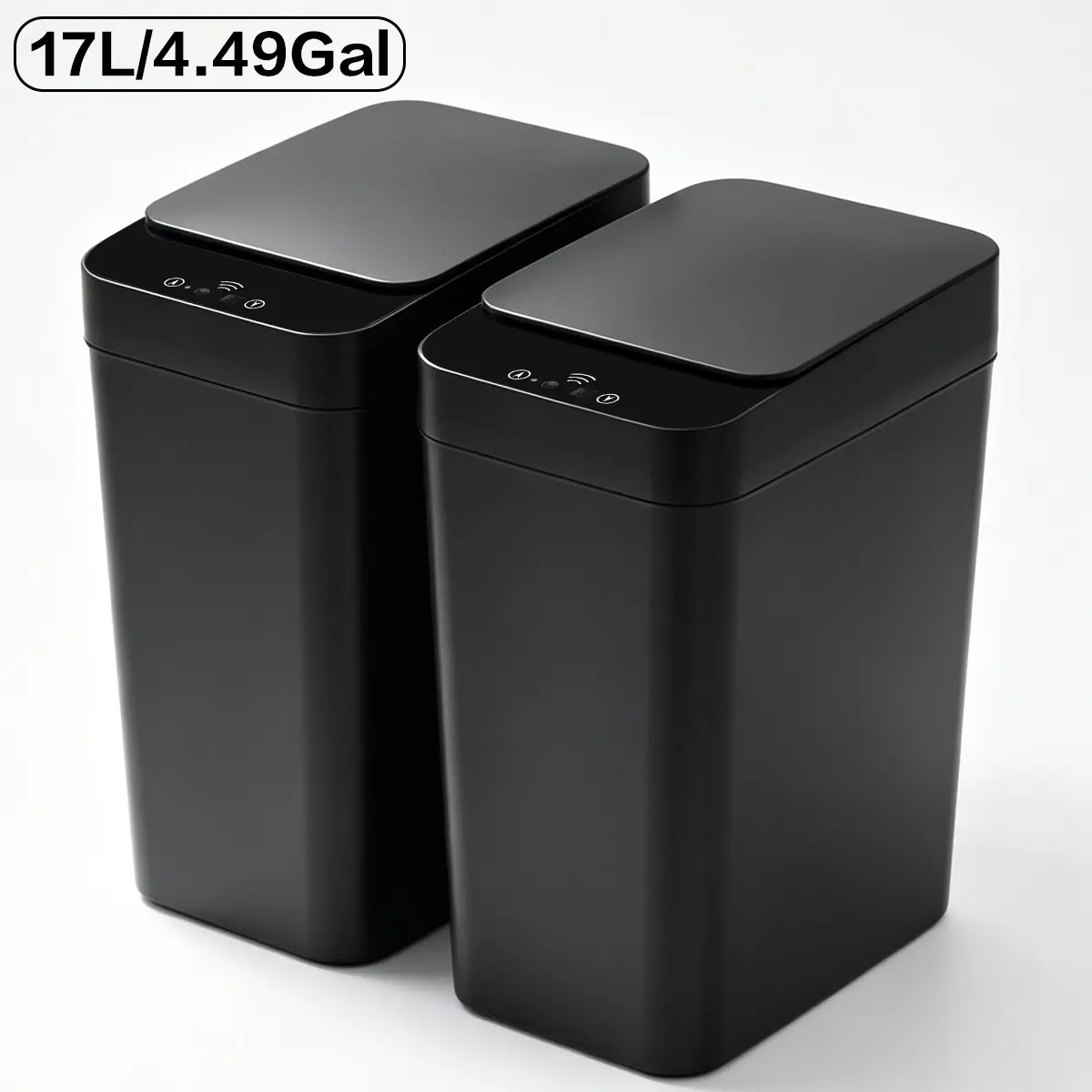 2 Pack 17L/4.49Gal Narrow Smart Home Trash Can, Motion Sensor Touchless Automatic Garbage Bin with Wave/Kick/Knee Activation, 5s Auto Close Odor Sealing, Battery Operated for Kitchen Bathroom Bedroom