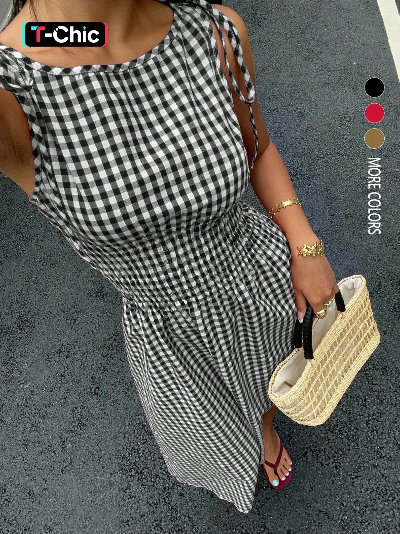Women's Plaid Sleeveless Waist Cinch Slim Fit Midi Dress, Casual Chic Style, Casual Comfy Chic, Elegant, Perfect for Summer Vacation Travel, Beach Party Dresses, Comfortable and Stylish