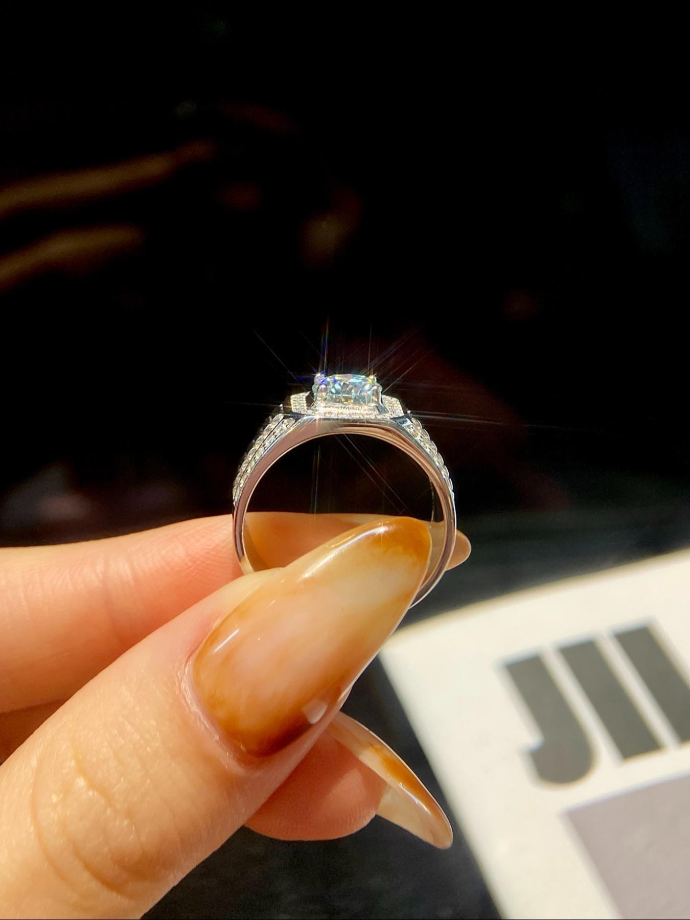 925 Sterling Silver Men's Elegant Synthetic Moissanite Ring, Cuban Moissanite Ring, Solitaire Ring, Exquisite Trendy Engagement Ring, Fashionable Jewelry Accessories for Men As Wedding Gift