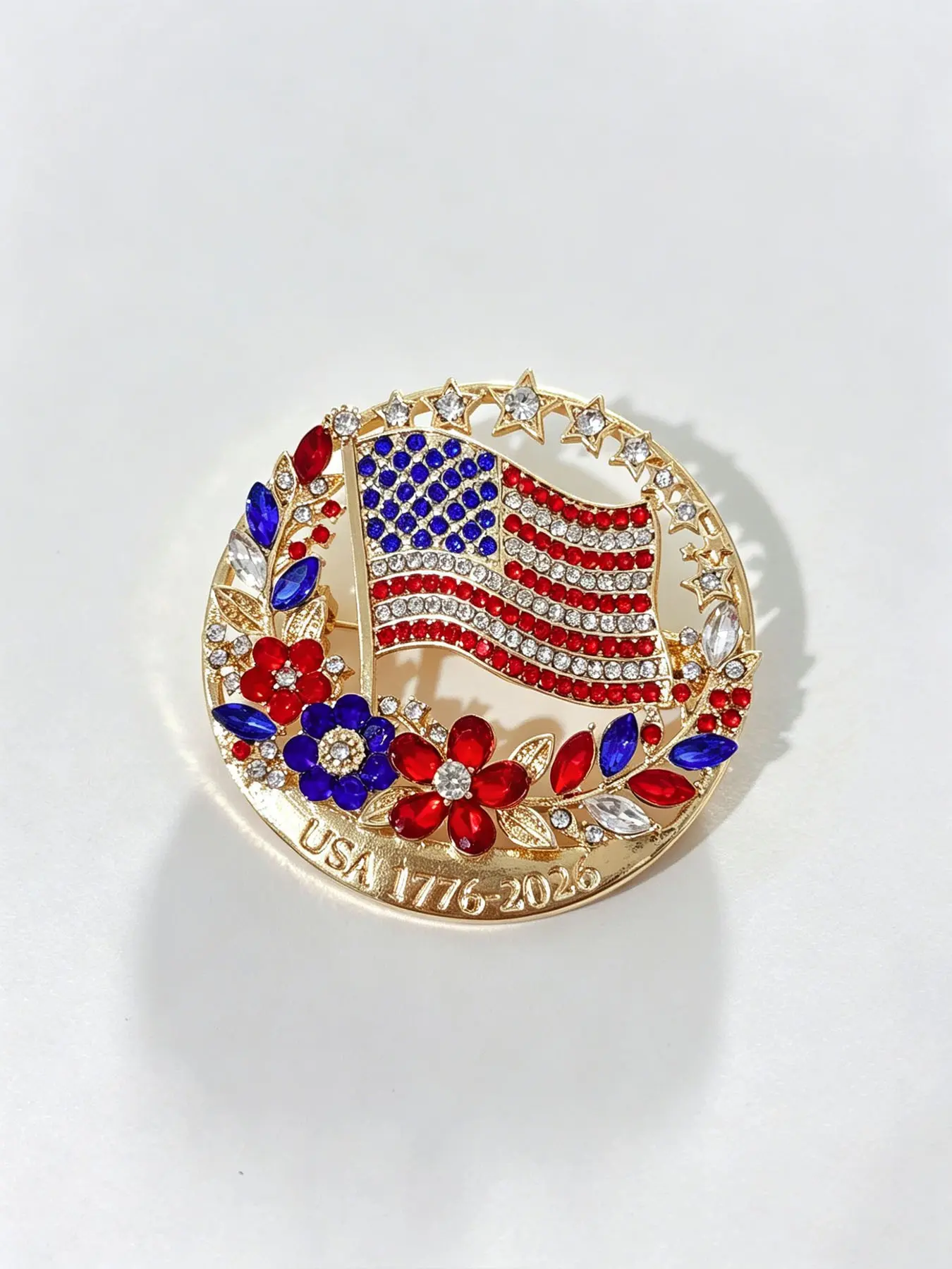 USA 250th Anniversary Lapel Pin, Elegant Brooch, 1776-2026 Flag Rhinestone Women's Patriotic Jewelry, Gift for Mom Grandma Teacher