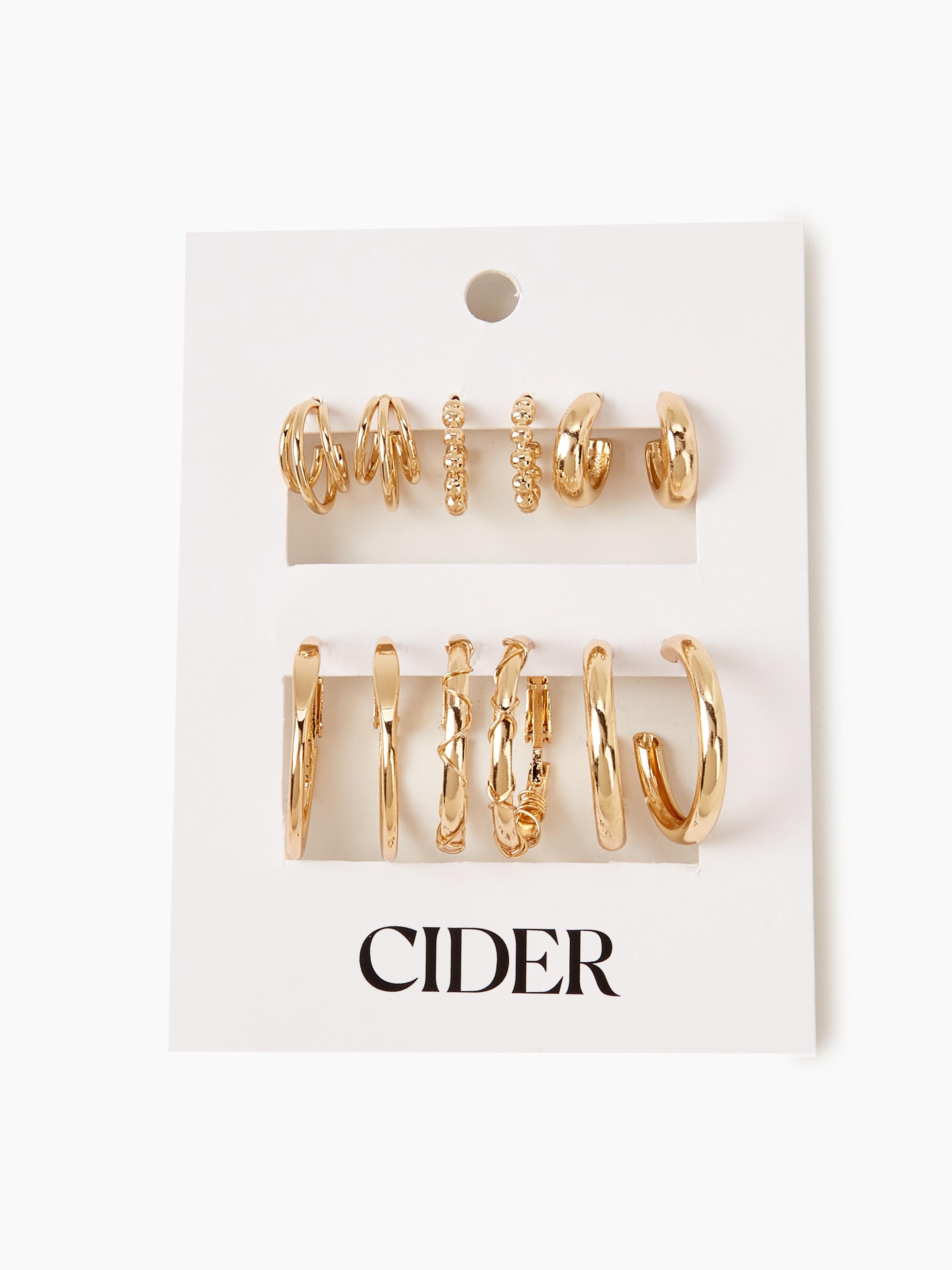 Cider [2 colors, One Size] 6pairs Geometric Hoop Earrings