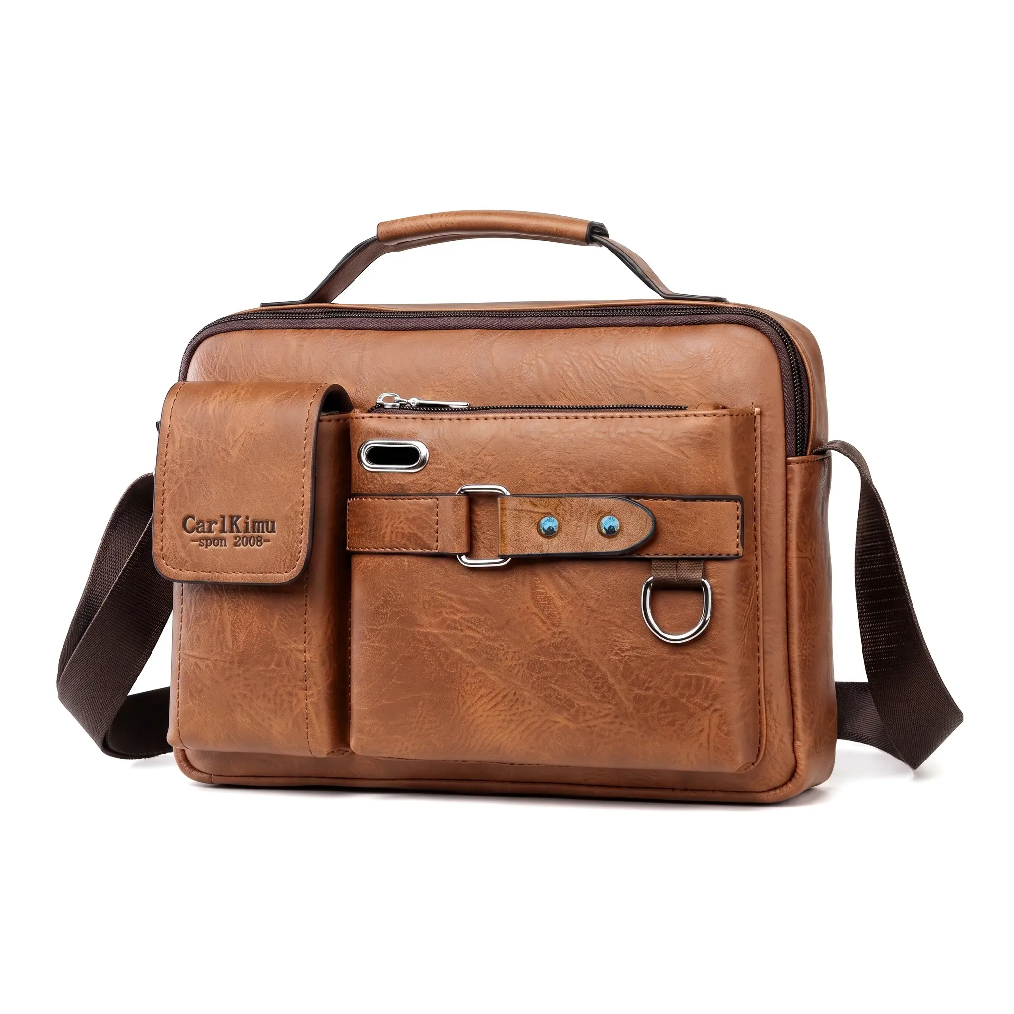 Everyday Essential Crossbody Bag For Men Commuter Shoulder Bag Business Travel 12 Inch Laptop PU Leather Wear Resistant Nylon Lining Solid Color Stitching Design