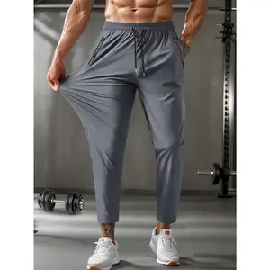 Men's Minimalist High Elastic Cropped Pants, Zipper Pockets, Comfort Stretchy Fabric for Gym, Jogging & Casual Outfits