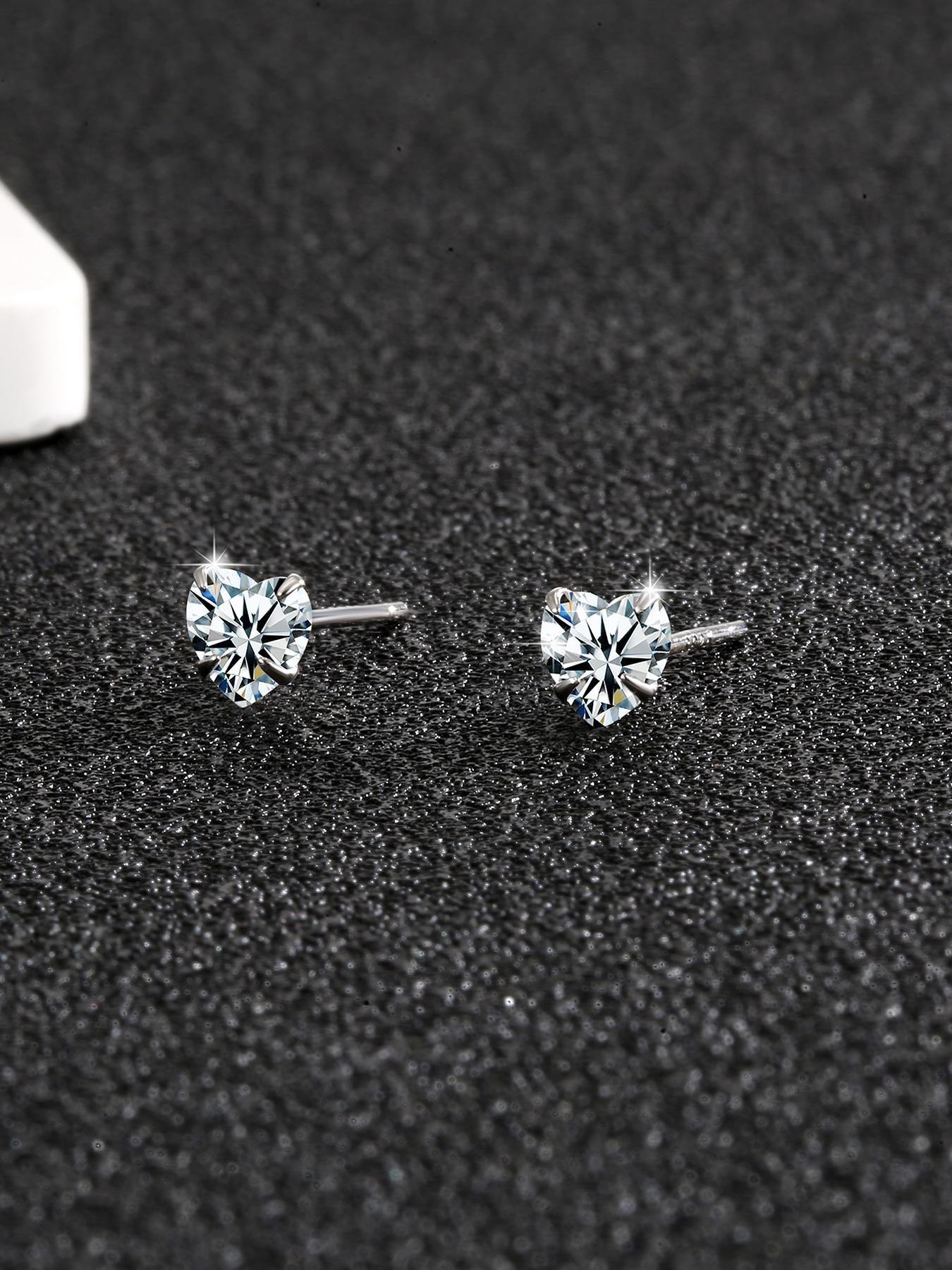 S925 Sterling Silver Heart Design Artificial Zircon Decor Stud Earrings, Heart Shaped Earrings, Fashion Earrings for Women & Men, Trendy All-match & Exquisite Jewelry for Birthday Gift