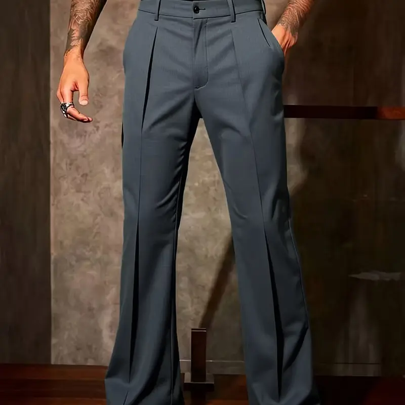 Men's Micro Flare Casual Pants, Fashion Comfort with Back Pockets, Loose Outdoor Long Pants, Versatility Streetwear, Light Business Suit Piece Spring & Autumn Trouser