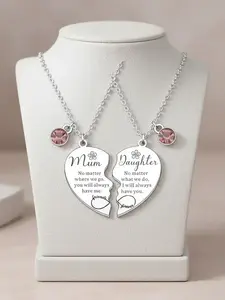 Mother's Day Gift, Mother & Daughter Necklace, 2 Counts Heart Design Pendant Necklace, Rhinestone Decor Matching Necklace for Women, Exquisite Jewelry Gift, Fashion Jewelry for Party and Daily Wear, Family Necklace