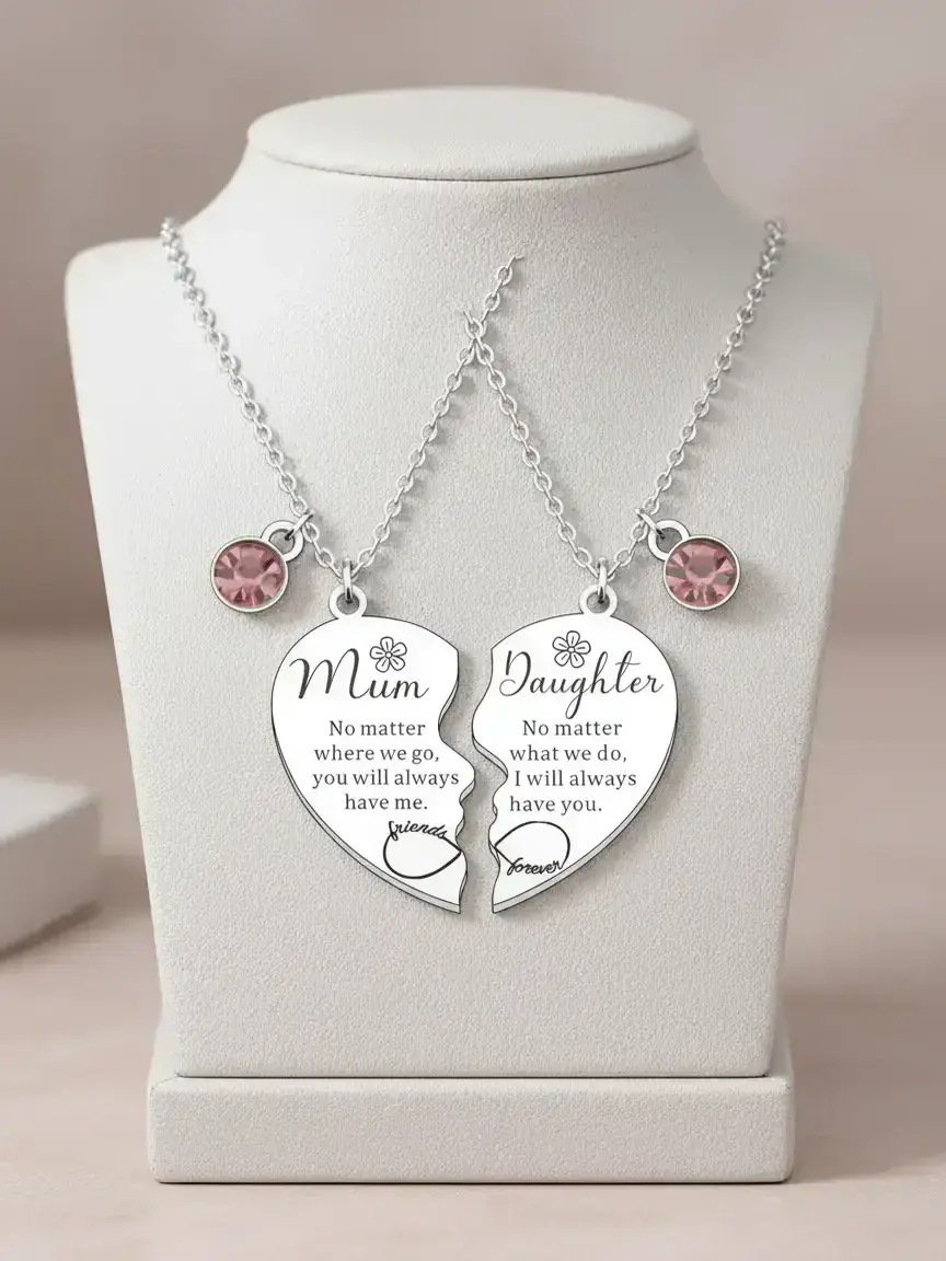 Mother's Day Gift, Mother & Daughter Necklace, 2 Counts Heart Design Pendant Necklace, Rhinestone Decor Matching Necklace for Women, Exquisite Jewelry Gift, Fashion Jewelry for Party and Daily Wear, Family Necklace
