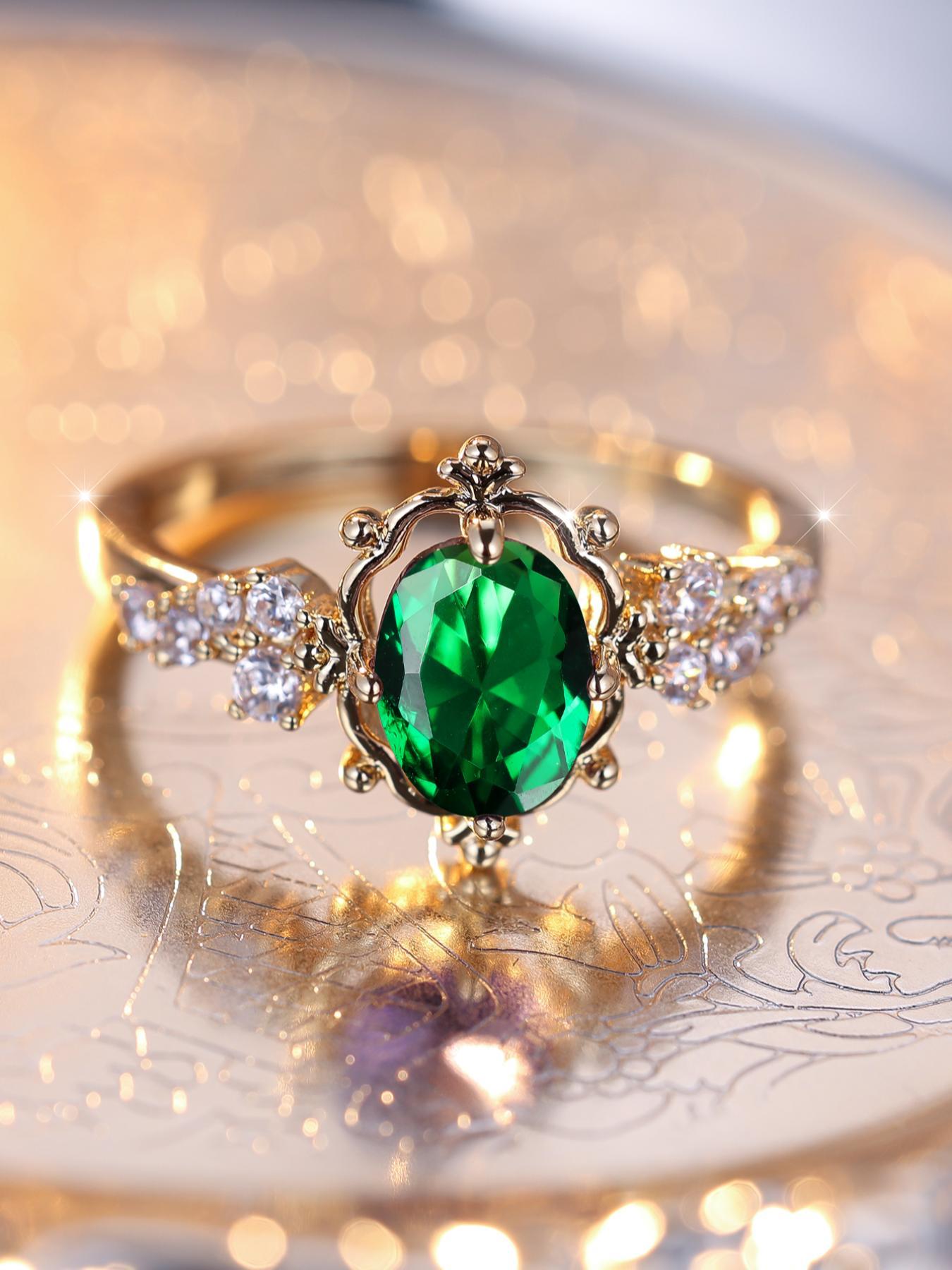 Fashion Rhinestone Decorated Ring, Elegant Artificial Zircon Decorated Ring For Women, Vintage Rings, Fashion Accessories For Party, Daily Clothing Decor For Girl, Artificial Gemstone Ring