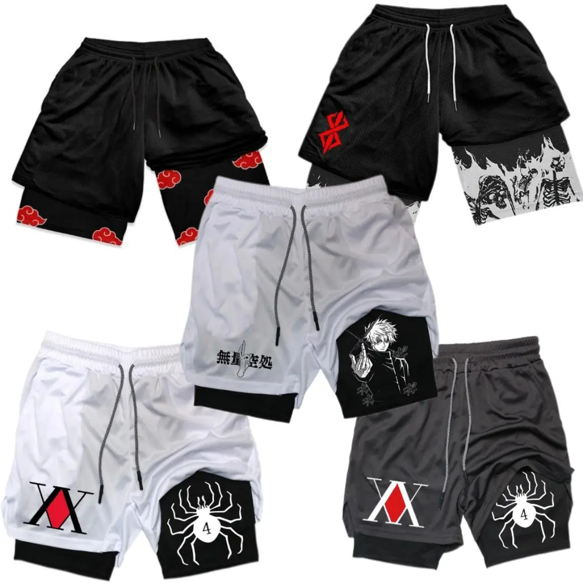 Y2K Skull Graphic 2 In 1 Running Shorts For Men And Women, Unisex Quick Dry Compression Liner Athletic Shorts, Grunge Punk Streetwear Gym Workout Shorts, Heavy Metal Style Summer Activewear