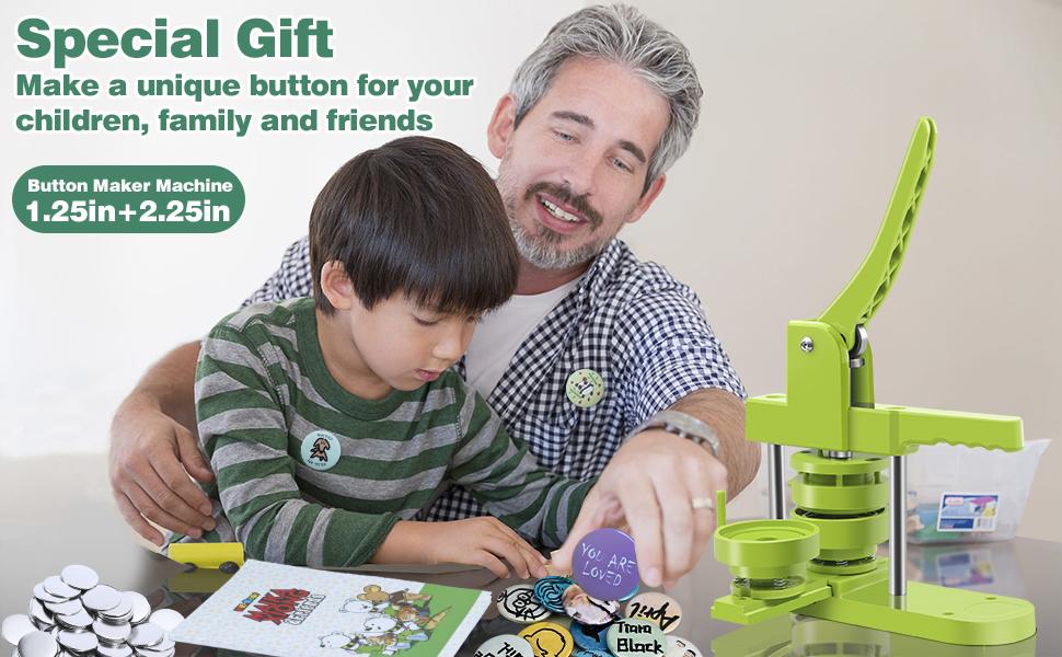 Button Maker Machine Multiple-Sizes - Pin Maker Machine 1.25 inch+2.25 inch, Interchangeable Button-models Badge Button Press Machine with 200 Sets 32+58mm Button Maker Supplies&Circle