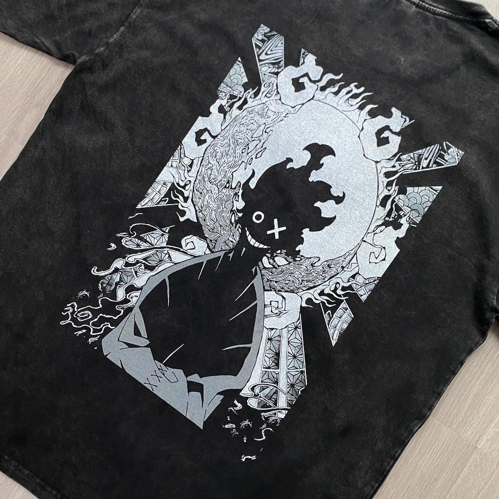 Benimaru Shinmon Fire Force Ver.2 Oversized Washed Black T-Shirt Unisex Printed Cool Tee Anime Pattern Shirt Summer Casual Hip Hop T-Shirt Street Clothing