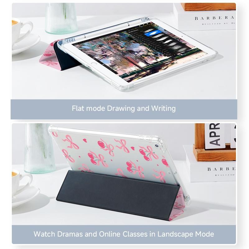 Cute Cherry Pattern Tablet Case with Pen Slot, Foldable Tablet Protective Cover, Tablet Accessories, Tablet Casing Compatible with iPad