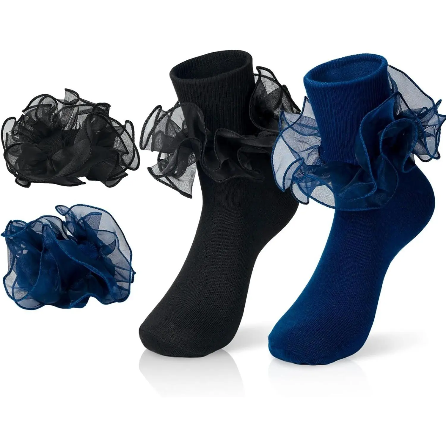 Snycler Women's Big Ruffle Ankle Socks, Adult Lace Turn Cuff Cotton Frilly Dress Socks Cute Bobby Sock with Ruffles Socks