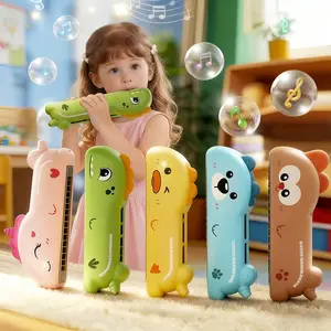 1pc Shun Fei Kids Cartoon Harmonica 16 Holes C Key Double Row Beginner Mouth Organ, Cute Dinosaur Bear Capybara Design 2-in-1 Wind Instrument with Whistle Function, Musical Toy Gift for Boys Girls